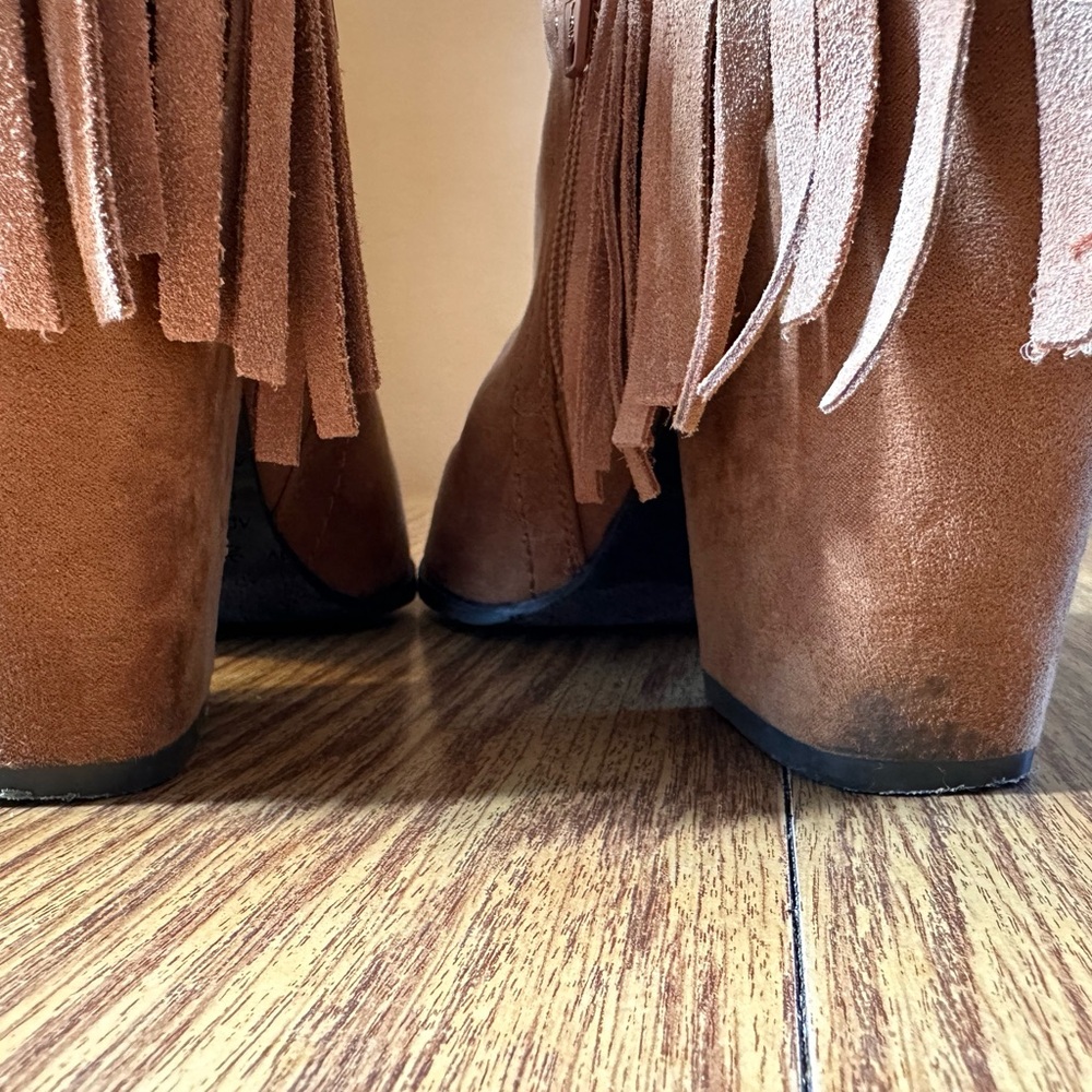 DV by Dolce Vita Tan Suede Fringe Heeled Boots - Picture 10 of 16
